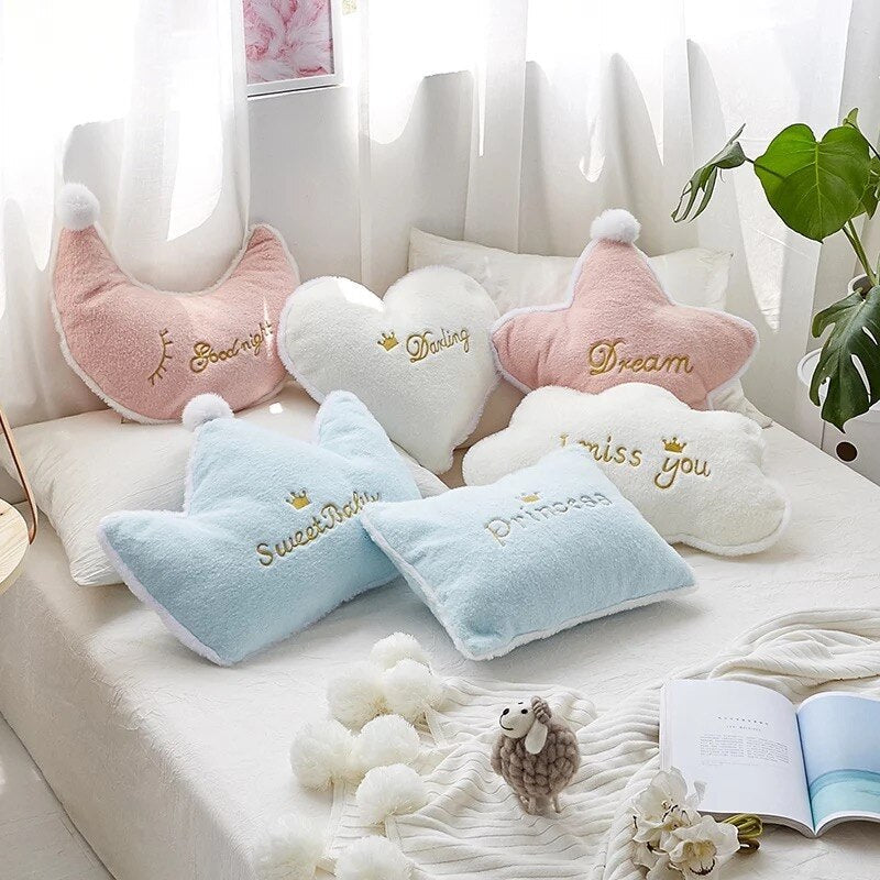 KTX-006995 Crown Lumbar Pillow Cushion - Modern Plush Design with Cartoon Patterns, Multiple Sizes Available