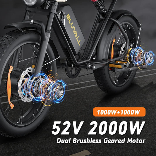 KTX-007251 Long Range 2000W 52V Dual Battery Mountain E-Bike with 20" Fat Tires and Hydraulic Disc Brakes