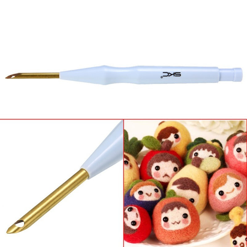 KTX-007379 Thick Copper Tube Embroidery Needle with ABS Plastic Handle - 18.5cm Long