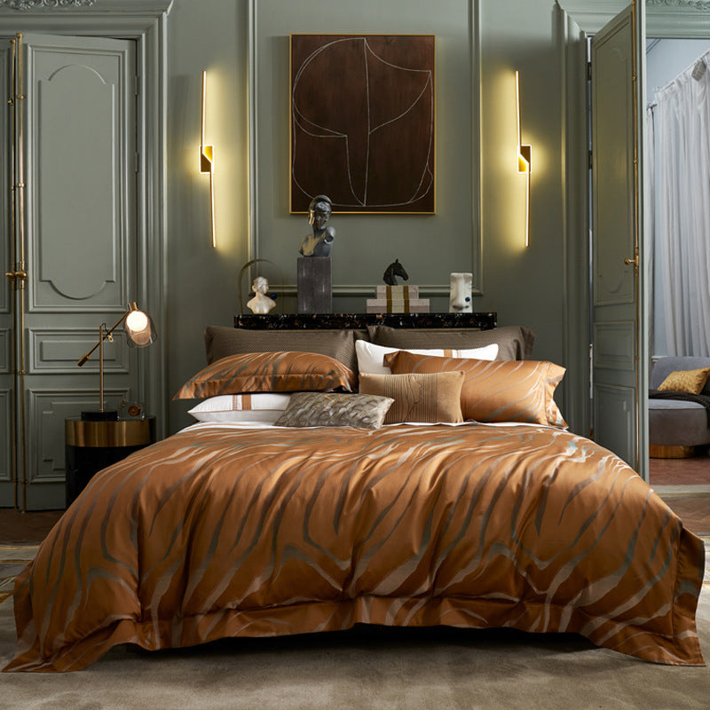 KTX-008019 Cotton Four-Piece Bedding Set with Geometric Pattern for Queen and King Size Beds