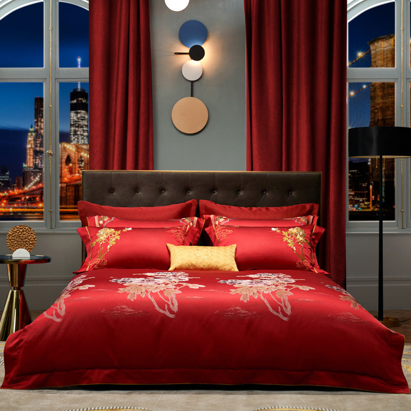 KTX-008019 Cotton Four-Piece Bedding Set with Geometric Pattern for Queen and King Size Beds