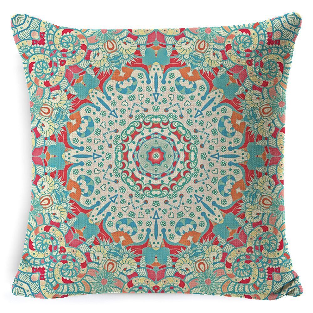 KTX-008659 Bohemian Mandala Linen Cushion Cover for Bedside and Sofa, 45x45 cm