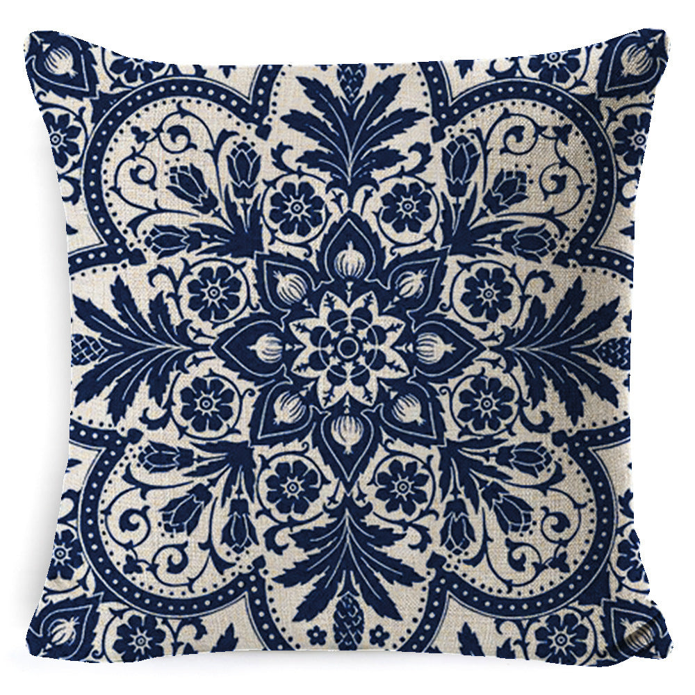 KTX-008659 Bohemian Mandala Linen Cushion Cover for Bedside and Sofa, 45x45 cm