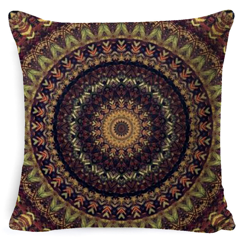 KTX-008659 Bohemian Mandala Linen Cushion Cover for Bedside and Sofa, 45x45 cm