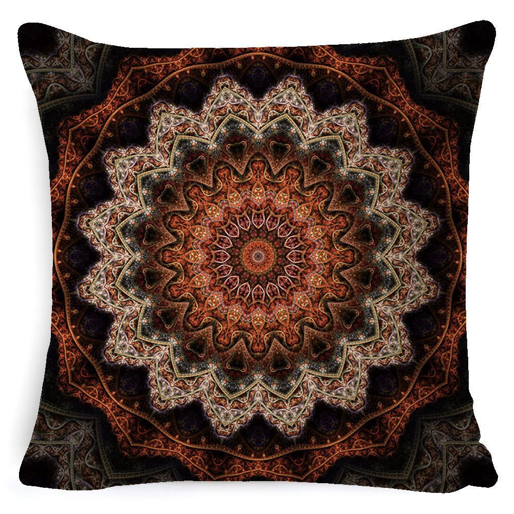 KTX-008659 Bohemian Mandala Linen Cushion Cover for Bedside and Sofa, 45x45 cm