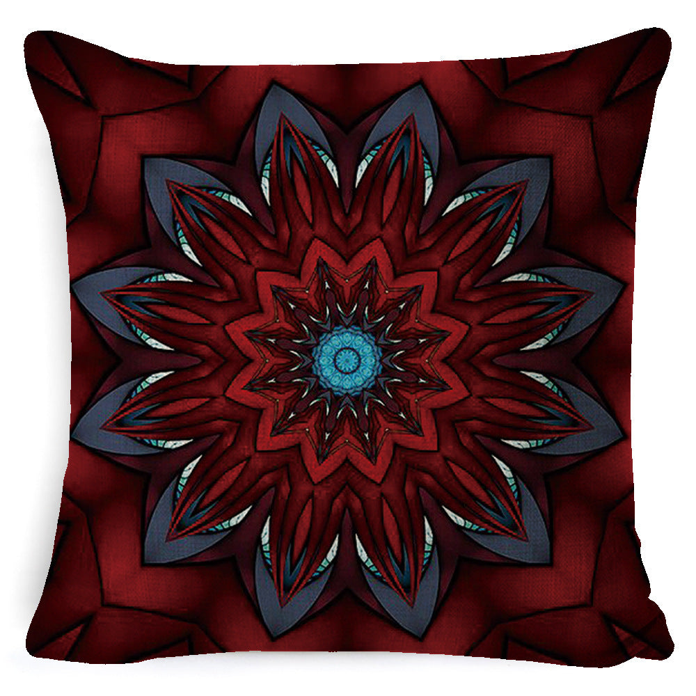 KTX-008659 Bohemian Mandala Linen Cushion Cover for Bedside and Sofa, 45x45 cm