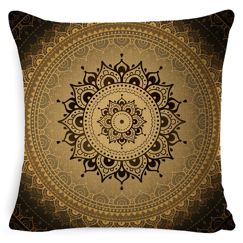 KTX-008659 Bohemian Mandala Linen Cushion Cover for Bedside and Sofa, 45x45 cm