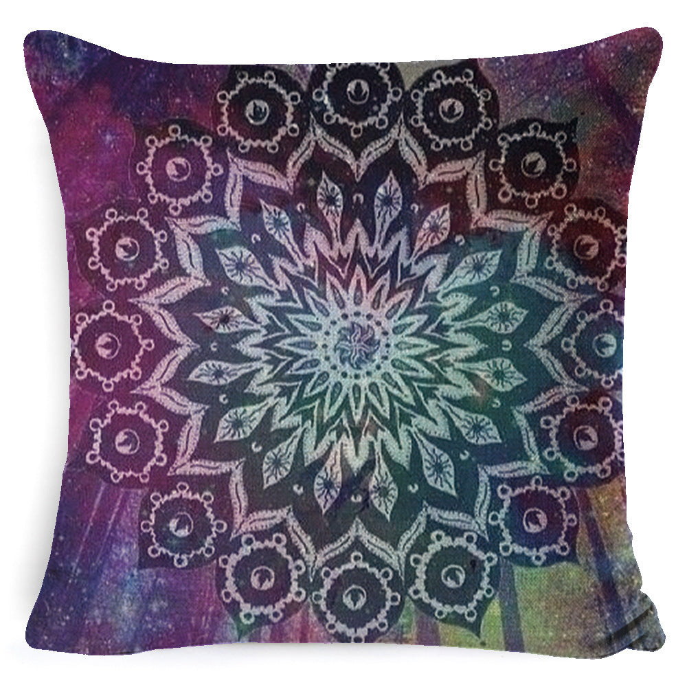 KTX-008659 Bohemian Mandala Linen Cushion Cover for Bedside and Sofa, 45x45 cm