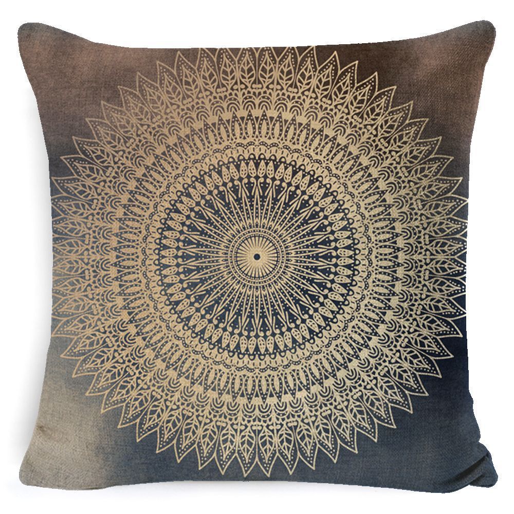 KTX-008659 Bohemian Mandala Linen Cushion Cover for Bedside and Sofa, 45x45 cm