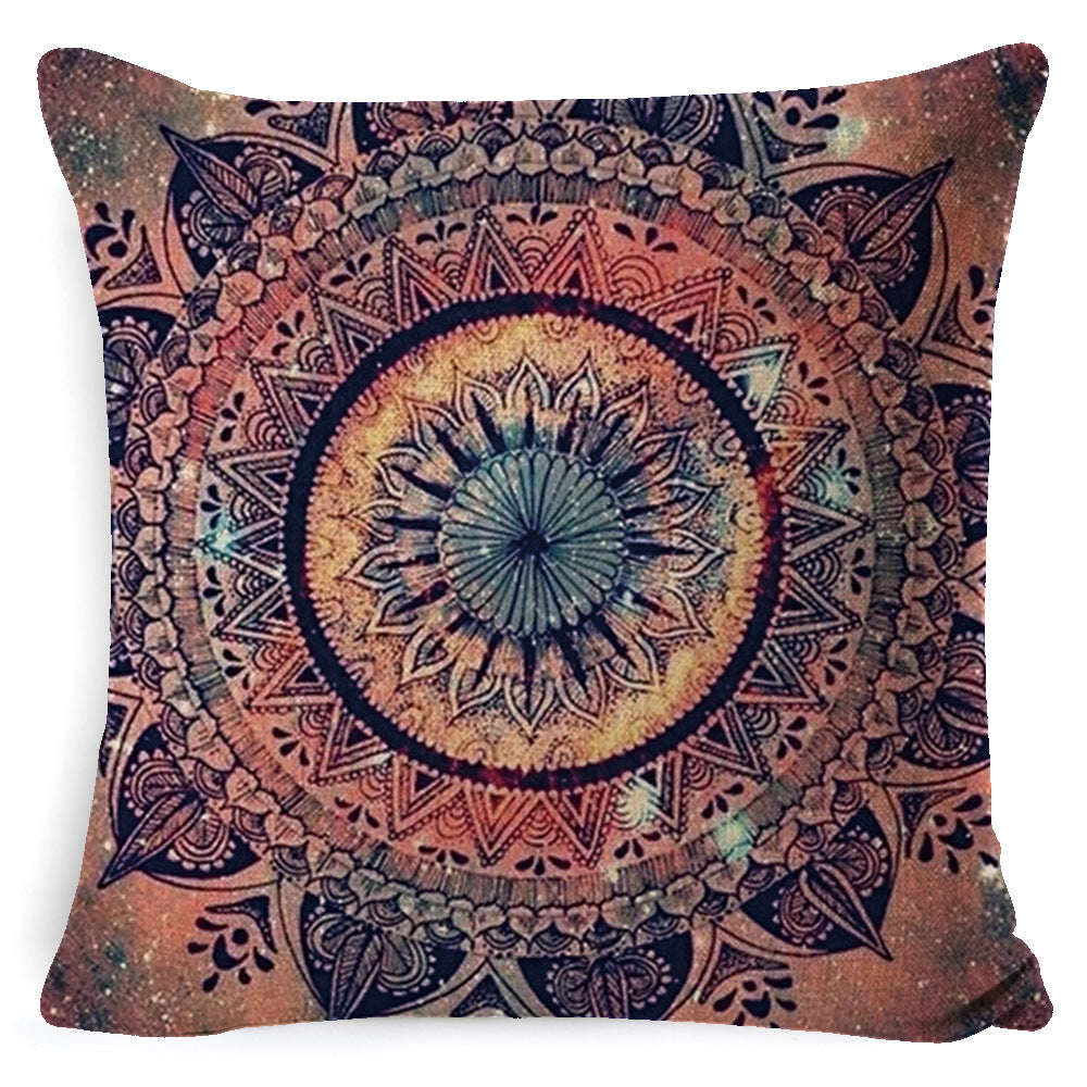 KTX-008659 Bohemian Mandala Linen Cushion Cover for Bedside and Sofa, 45x45 cm