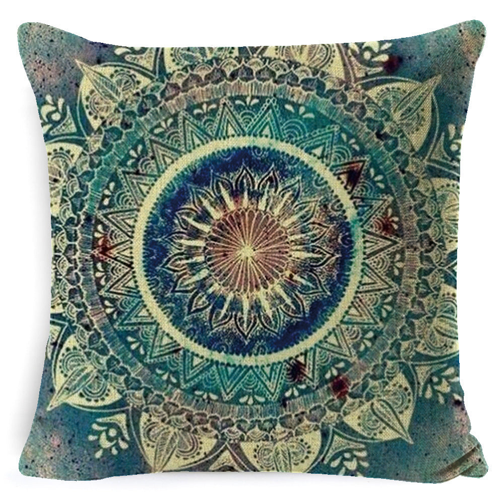 KTX-008659 Bohemian Mandala Linen Cushion Cover for Bedside and Sofa, 45x45 cm