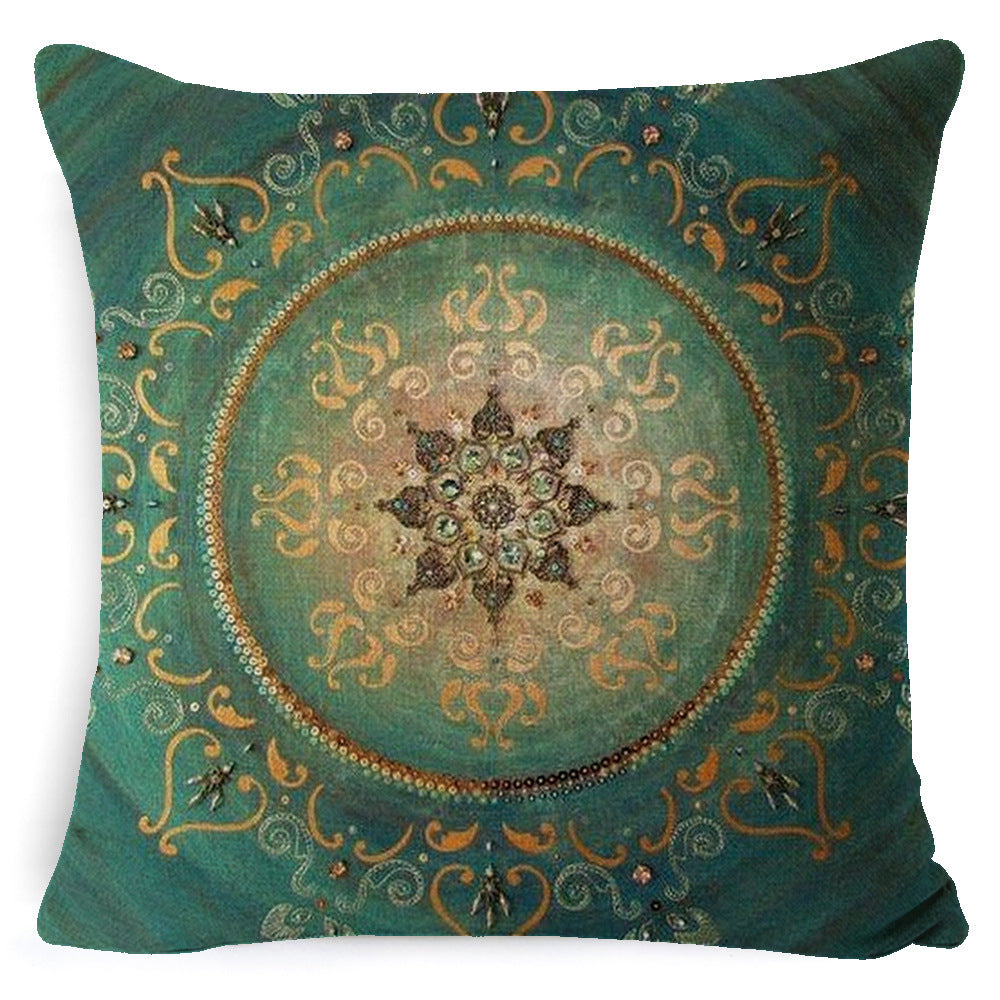 KTX-008659 Bohemian Mandala Linen Cushion Cover for Bedside and Sofa, 45x45 cm