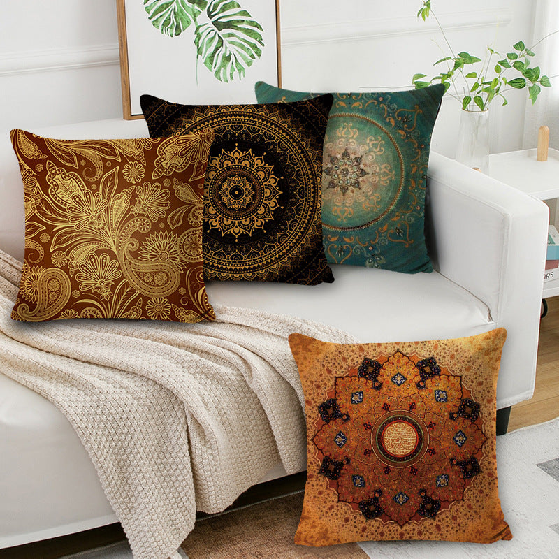 KTX-008659 Bohemian Mandala Linen Cushion Cover for Bedside and Sofa, 45x45 cm