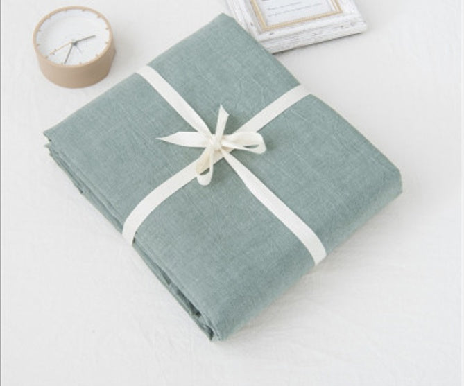 KTX-008851 Washed Cotton Bed Sheet Set in Solid Colors – Pink, Light Blue, Denim Blue, Light Gray, Light Green, Beige