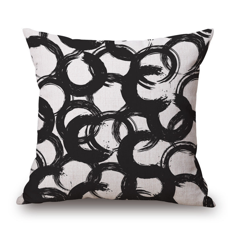 KTX-008979 Black and White Modern Impression Pillow Case, Cotton Linen Cushion Cover, 45CM x 45CM