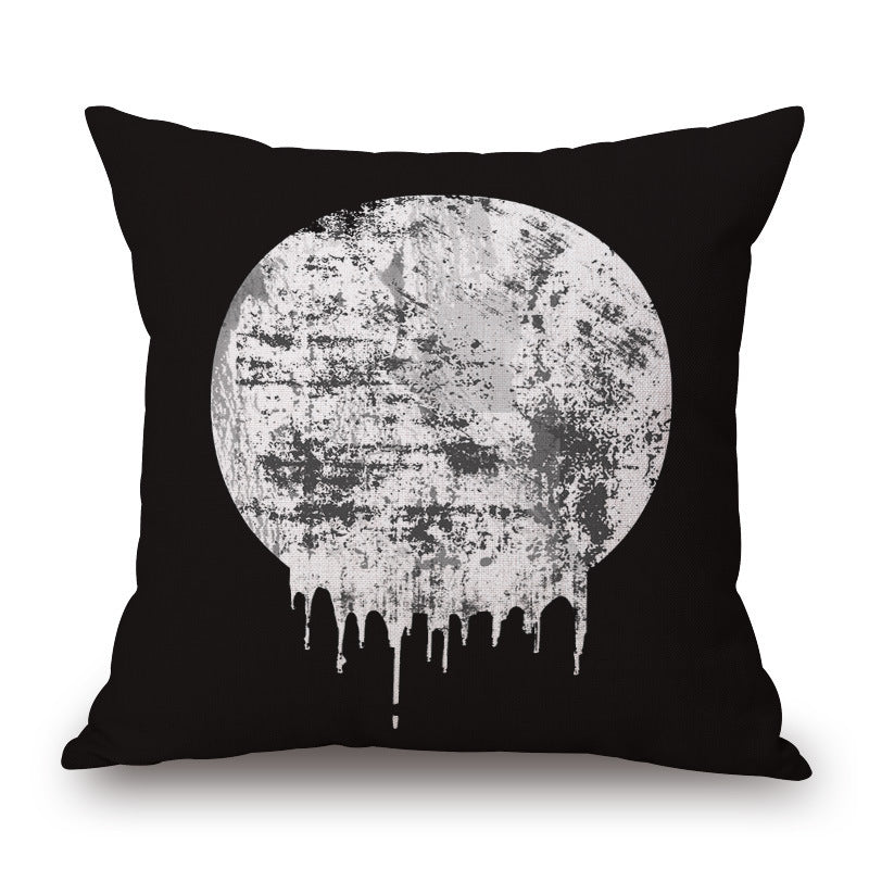 KTX-008979 Black and White Modern Impression Pillow Case, Cotton Linen Cushion Cover, 45CM x 45CM