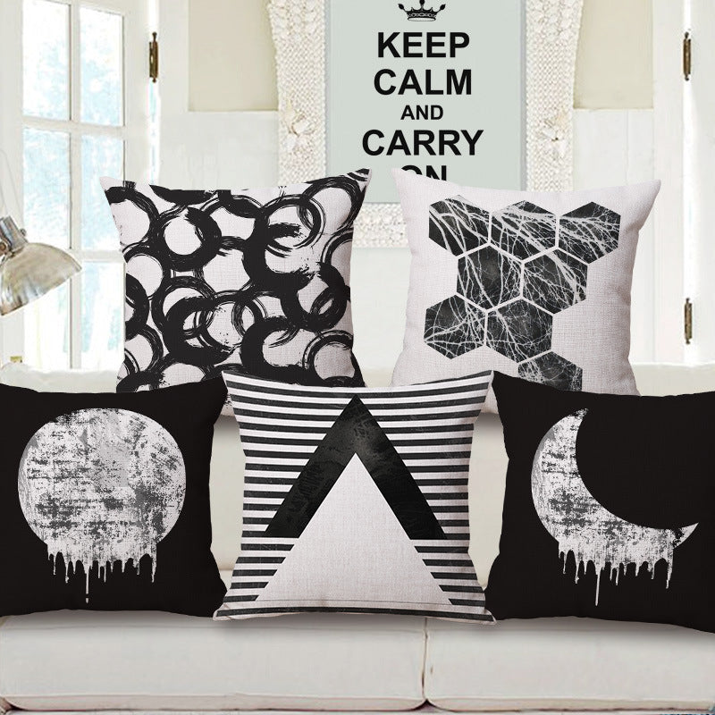 KTX-008979 Black and White Modern Impression Pillow Case, Cotton Linen Cushion Cover, 45CM x 45CM