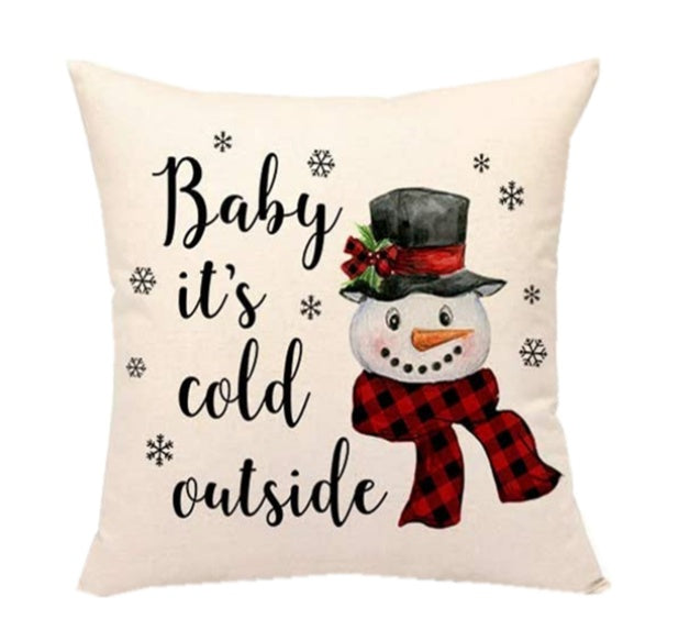 KTX-009683 Christmas Santa Linen Pillowcase for Sofa Cushion - 45cm x 45cm, Digital Print Design, Plain Back