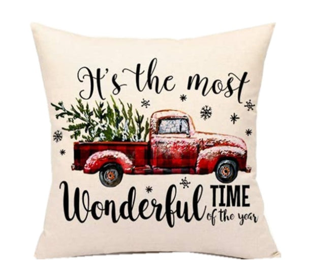 KTX-009683 Christmas Santa Linen Pillowcase for Sofa Cushion - 45cm x 45cm, Digital Print Design, Plain Back