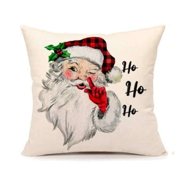 KTX-009683 Christmas Santa Linen Pillowcase for Sofa Cushion - 45cm x 45cm, Digital Print Design, Plain Back