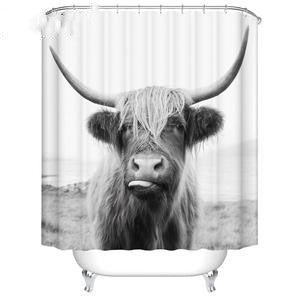KTX-010707 Farmhouse Cow Shower Curtain with Daisy Design - Lightweight Polyester, Waterproof & Machine Washable