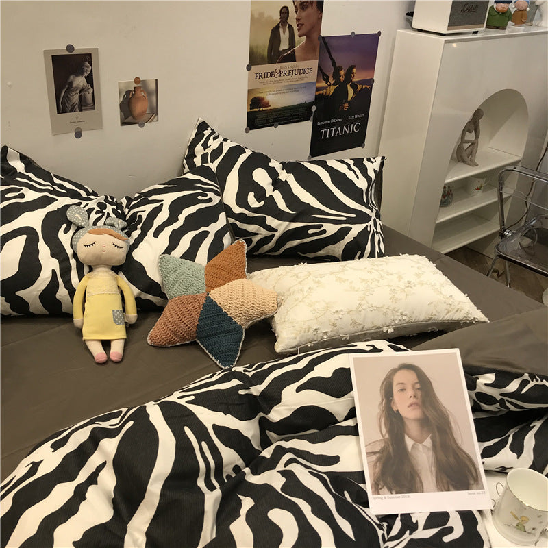 KTX-010963 Zebra Pattern Cotton Duvet Cover Set - Modern Geometric Bedding Collection