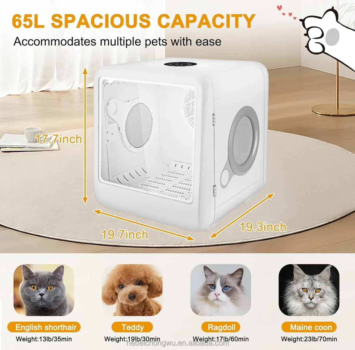 KTX-011411 Pet Hair Dryer Box for Cats and Dogs - 2000W Low Noise ABS Material, Efficient Indoor Drying
