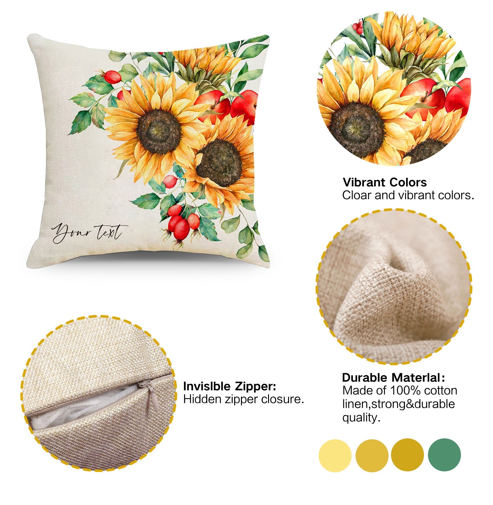 KTX-011987 Rustic Floral Linen Print Pillowcase for Elegant Home Decor