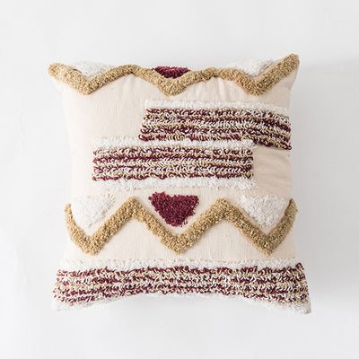 KTX-012435 Indian Embroidered Tufted Pillow with Tassels - 45x45cm Plush Cover