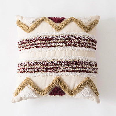 KTX-012435 Indian Embroidered Tufted Pillow with Tassels - 45x45cm Plush Cover