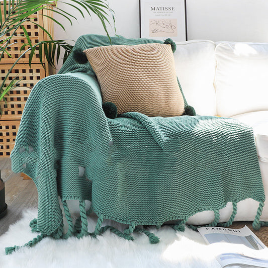 KTX-013139 Cozy Thick Acrylic Knitted Blanket with Tassels in Multiple Colors and Sizes
