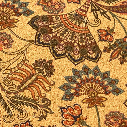 KTX-013139 Floral Cork Leather Tablecloth - Natural Cork Cloth, 1.37m to 1.40m, Laser Engraved and Embossed