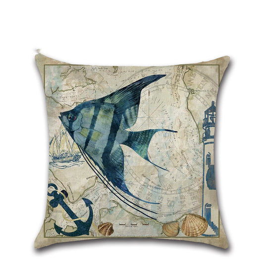 KTX-013139 Marine Life Cartoon Pillowcases - Sea Turtle, Swordfish, Starfish, Jellyfish, Octopus, Sea Fish - 45x45 cm