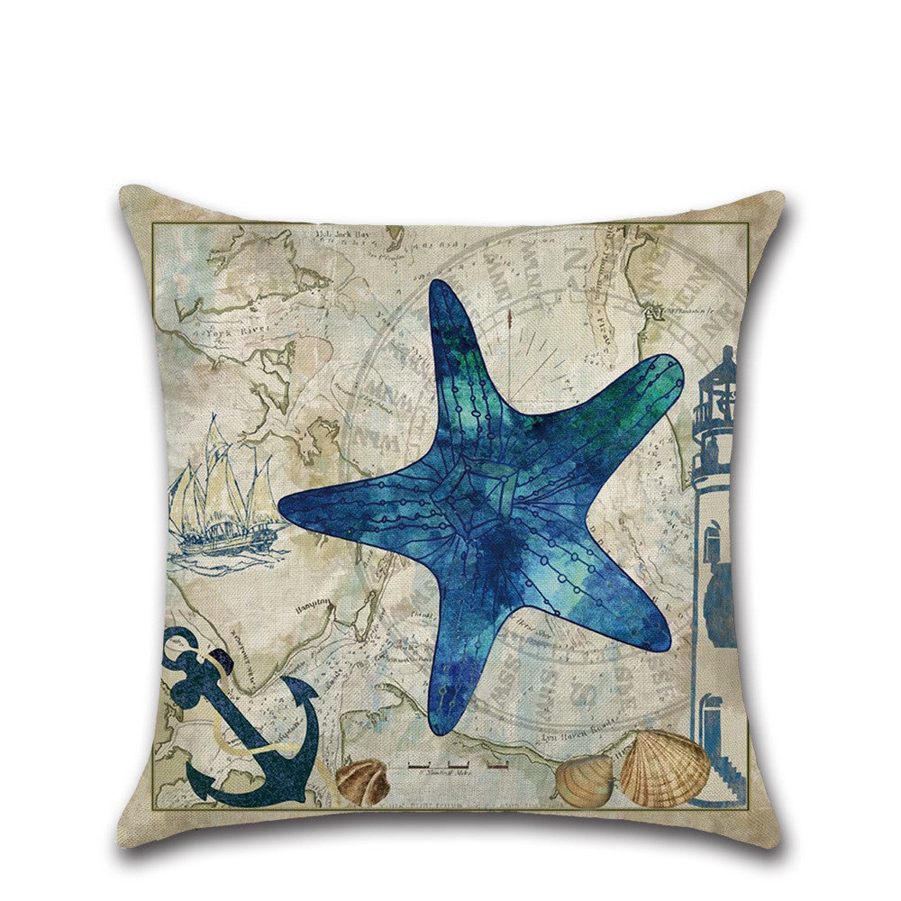 KTX-013139 Marine Life Cartoon Pillowcases - Sea Turtle, Swordfish, Starfish, Jellyfish, Octopus, Sea Fish - 45x45 cm