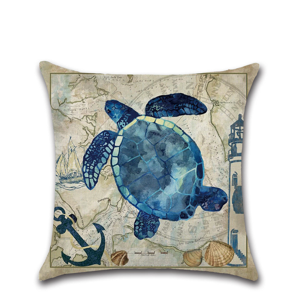 KTX-013139 Marine Life Cartoon Pillowcases - Sea Turtle, Swordfish, Starfish, Jellyfish, Octopus, Sea Fish - 45x45 cm