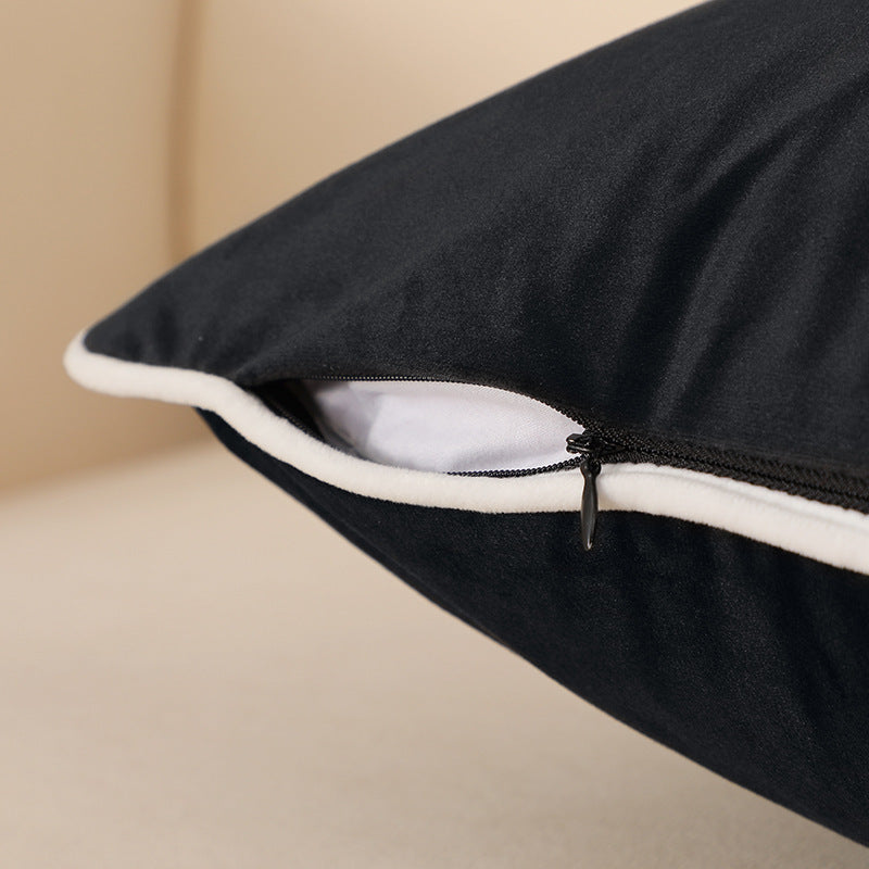 KTX-013459 Solid Color Velvet Pillowcase - Fashion Simple Design in Black or White, 45x45CM