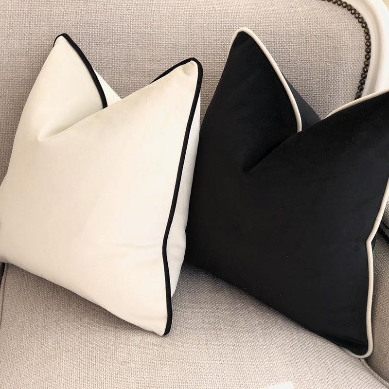 KTX-013459 Solid Color Velvet Pillowcase - Fashion Simple Design in Black or White, 45x45CM