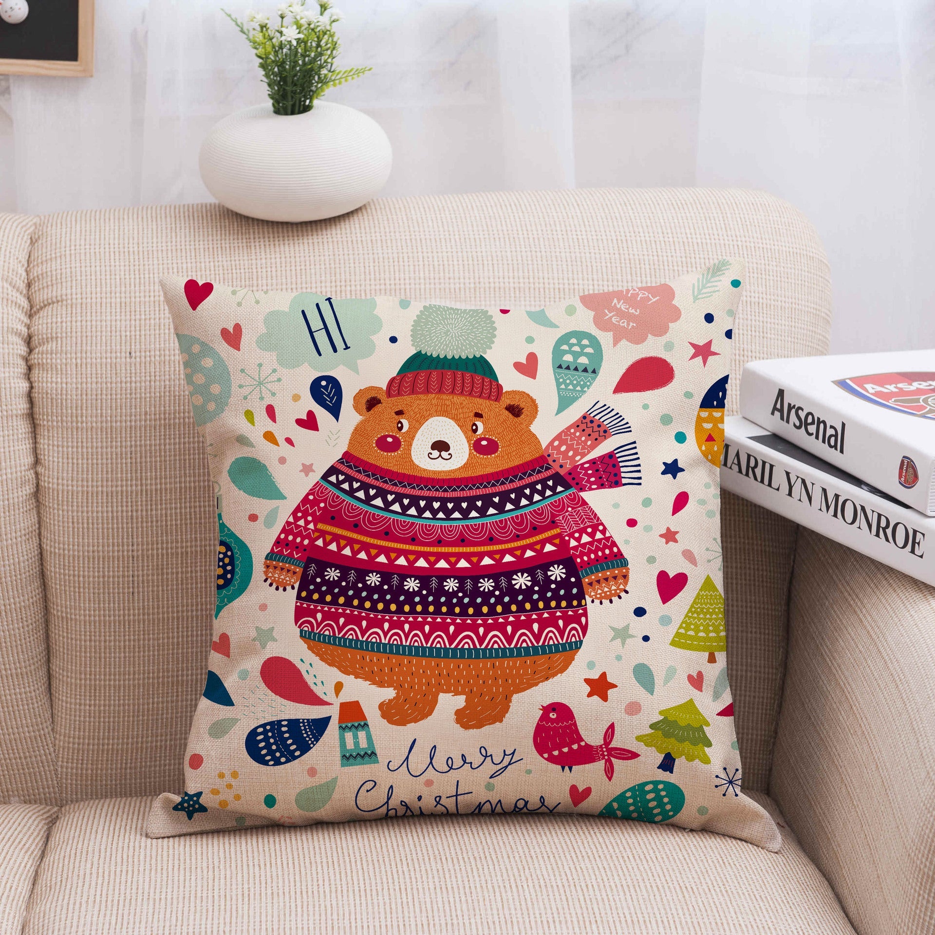 KTX-013587 Christmas-Themed Polyester Pillowcase for Cozy Holiday Decor