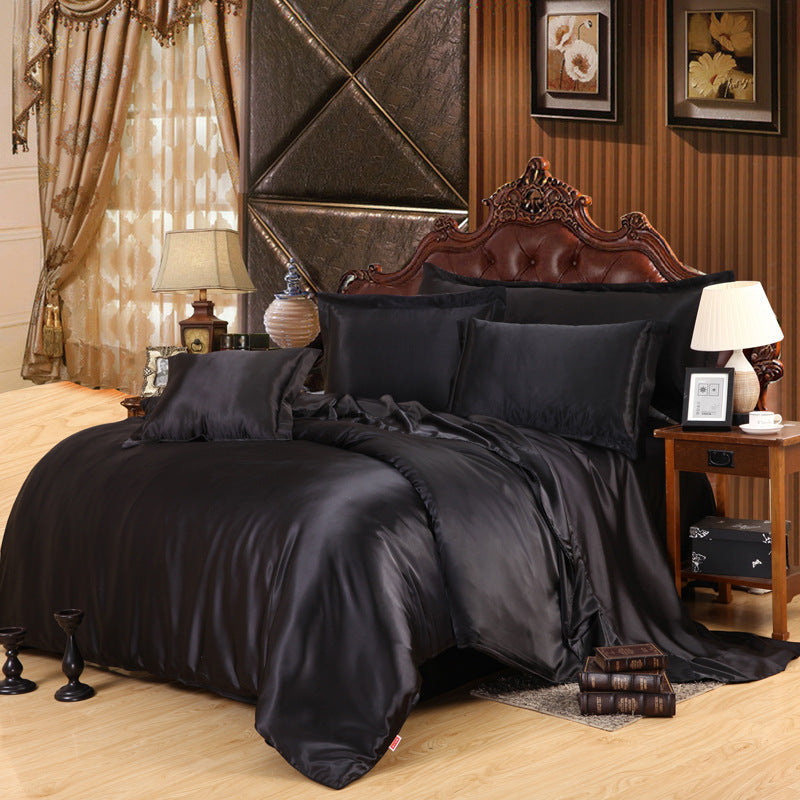 KTX-014227 Luxury Summer Bedding Set in Black and White - King Size Duvet Cover and Bed Sheet Set, 4-Piece Collection