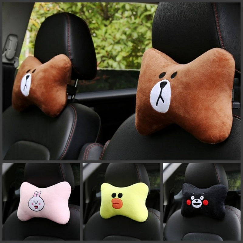 KTX-014739 Car Cervical Spine Neck Pillow - Plush Seat Decoration in Black and Brown
