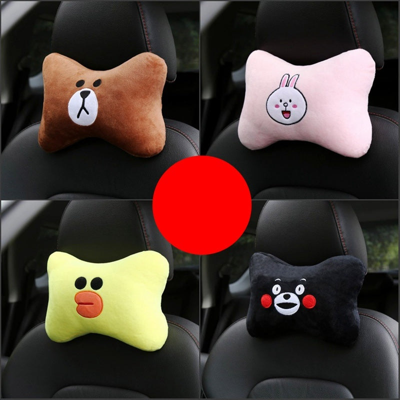 KTX-014739 Car Cervical Spine Neck Pillow - Plush Seat Decoration in Black and Brown