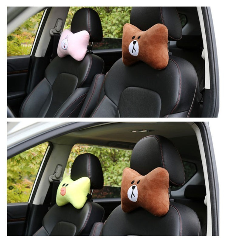 KTX-014739 Car Cervical Spine Neck Pillow - Plush Seat Decoration in Black and Brown