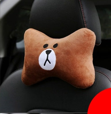 KTX-014739 Car Cervical Spine Neck Pillow - Plush Seat Decoration in Black and Brown