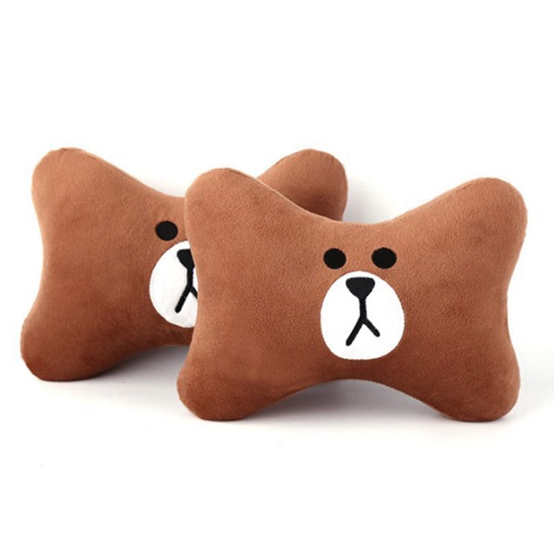 KTX-014739 Car Cervical Spine Neck Pillow - Plush Seat Decoration in Black and Brown