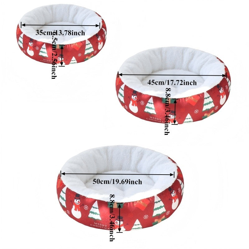 KTX-014739 Christmas-Themed Warm Pet Beds for Small and Medium Dogs and Cats, Available in Multiple Sizes