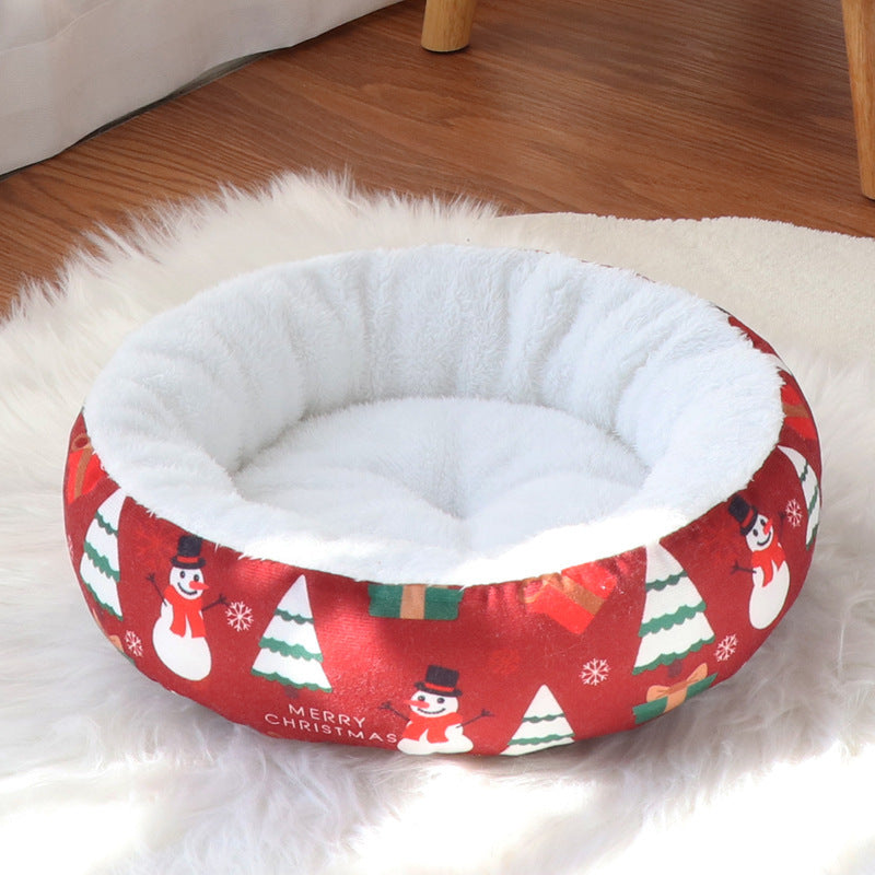 KTX-014739 Christmas-Themed Warm Pet Beds for Small and Medium Dogs and Cats, Available in Multiple Sizes