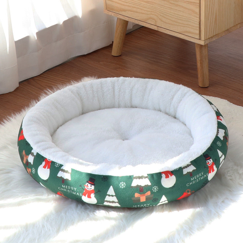 KTX-014739 Christmas-Themed Warm Pet Beds for Small and Medium Dogs and Cats, Available in Multiple Sizes