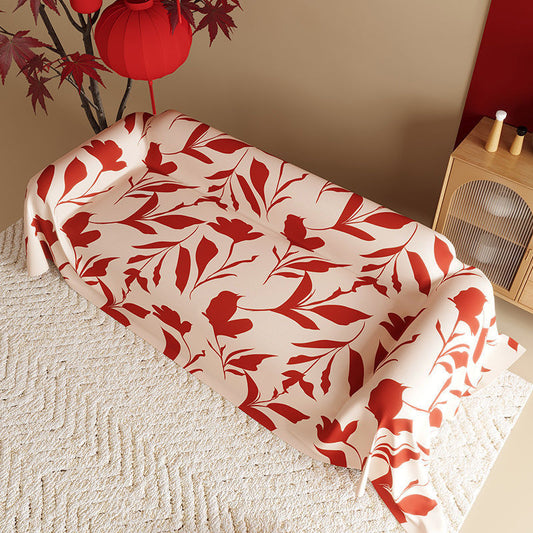 KTX-015507 New Chinese Style Red Polyester Sofa Cover with Floral Pattern for Wedding Decor