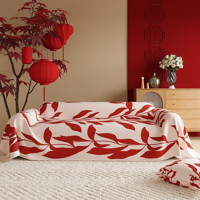 KTX-015507 New Chinese Style Red Polyester Sofa Cover with Floral Pattern for Wedding Decor