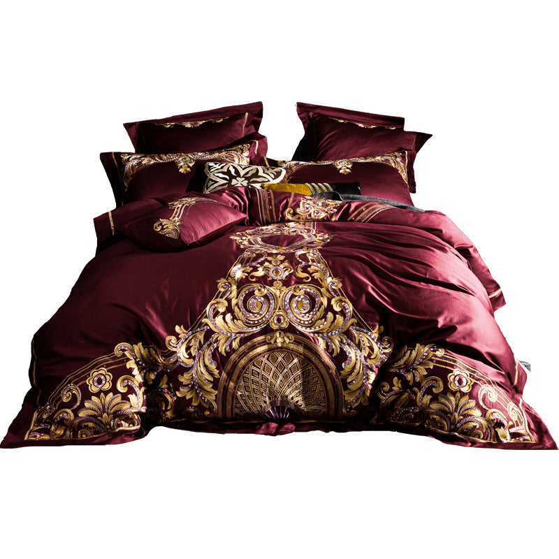 KTX-016531 Four-Piece Cotton Embroidery Bedding Set - Personalized Duvet Cover & Bed Sheet with Pillowcases
